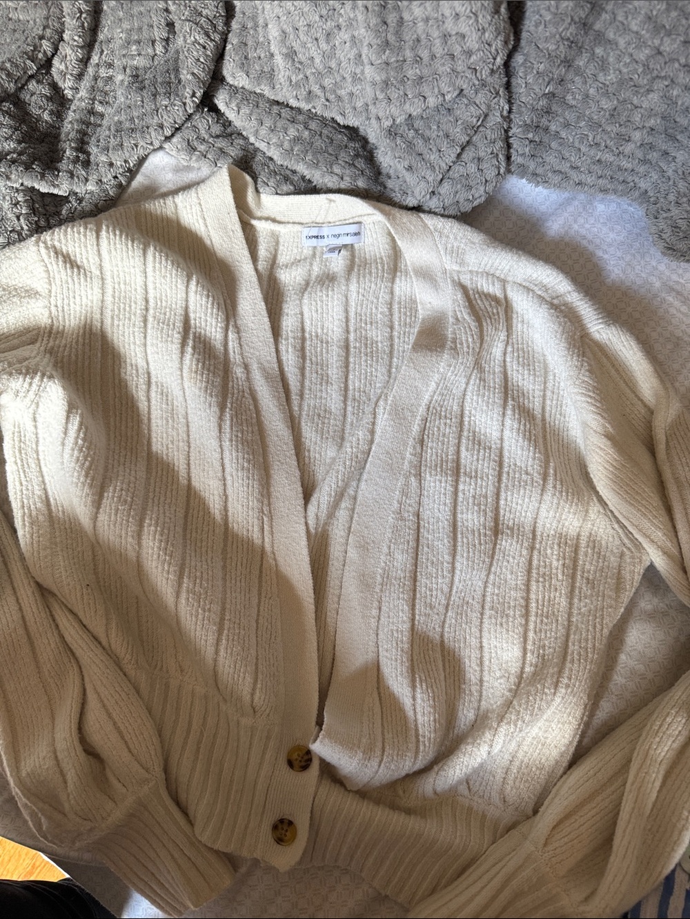 Express x negin Cream Ribbed Button-Front Sweater Cardigan size small